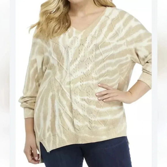 Wonderly Women's Long Sleeve Cable Knit Sweater Tan Twist 3X - Picture 1 of 7